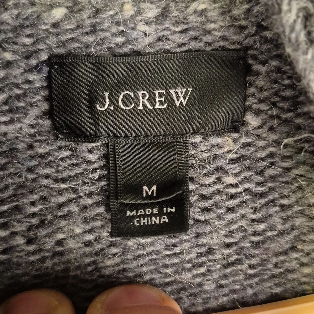 J CREW Grey Weave Knit Wool Blend Leather Buttons Mens M Cardigan Shawl‎ Sweater